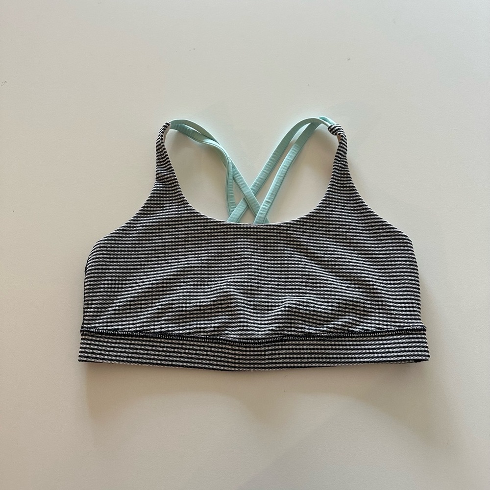 Rare Lululemon Gingham Luon Tranquil Blue Energy Sports Bra Strappy 10 - Picture 2 of 4